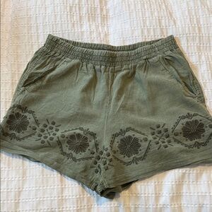 Anthropologie High Waist Green Embroidered Shorts